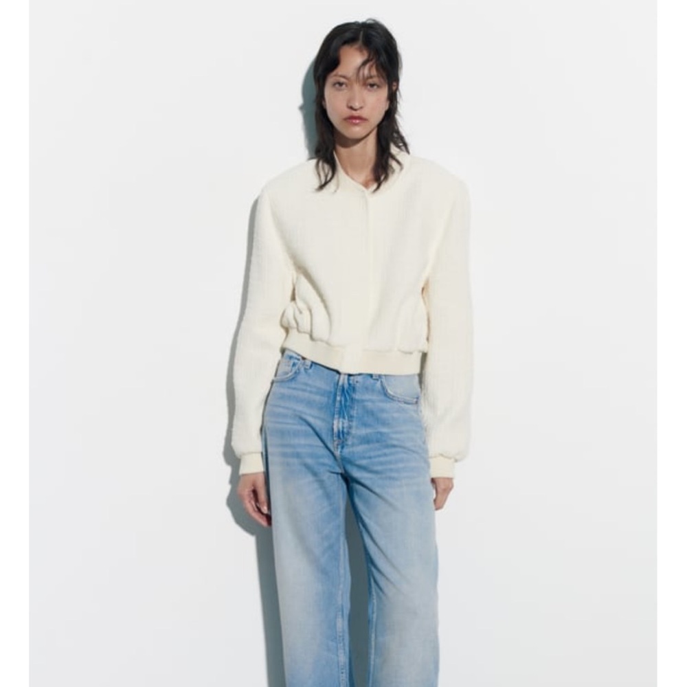 Zara Cropped Ivory Tweed Jacket M